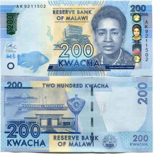 Malawi Uncirculated 200 Kwacha Banknote 2016 P60 Paper Money - Picture 1 of 1