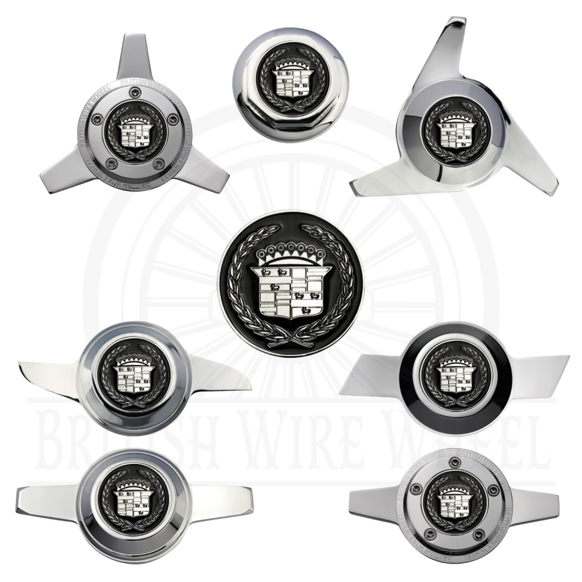Cadillac Chrome & Black Wire Wheel Chips with Chrome Spinner Caps