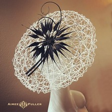 Aimee Fuller Royal Ascot Kentucky Derby White Black Twirl Big Fascinator Hat