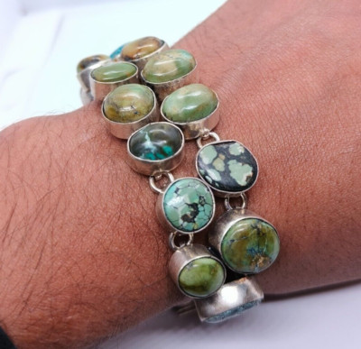 Turquoise Cabochon Silver Bracelet-Gorgeous Stones AK Larger Vintage Turquoise