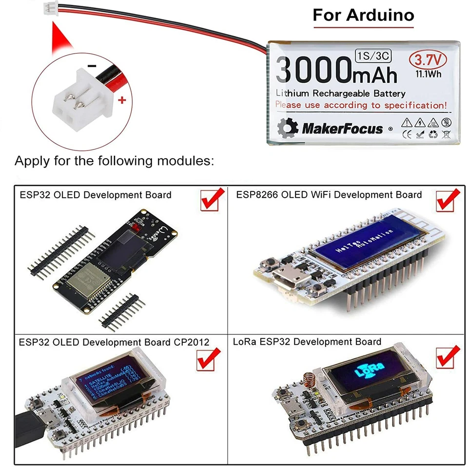 4 Stück 3000mAh 3,7V 1S ESP32 Lithium Batterien Micro JST 1,25 Stecker Lipo Akku - Bild 3 von 4
