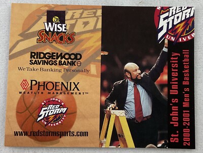 CBK St. John s Red Storm 2000-01 Men's UNFOLDED Basketball Schedule-Wise Snacks