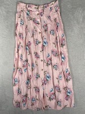 Vintage Bobbie Brooks Modest Floral Button Front Maxi Skirt Size medium pink