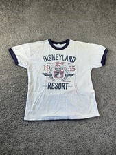 Disney Shirt Mens Large White Blue Ringer Mickey Dinseyland Theme Park FLAW