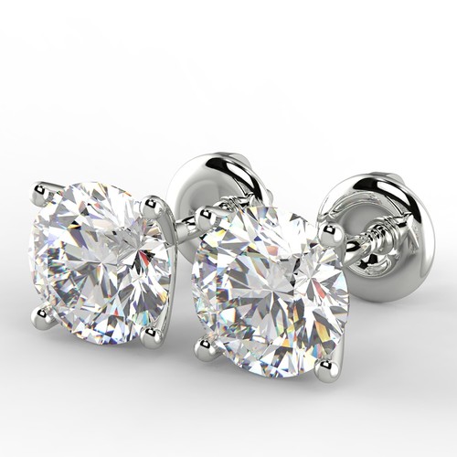 1.01 Ct Round Cut SI1/E Diamond Stud Earrings 14K White Gold