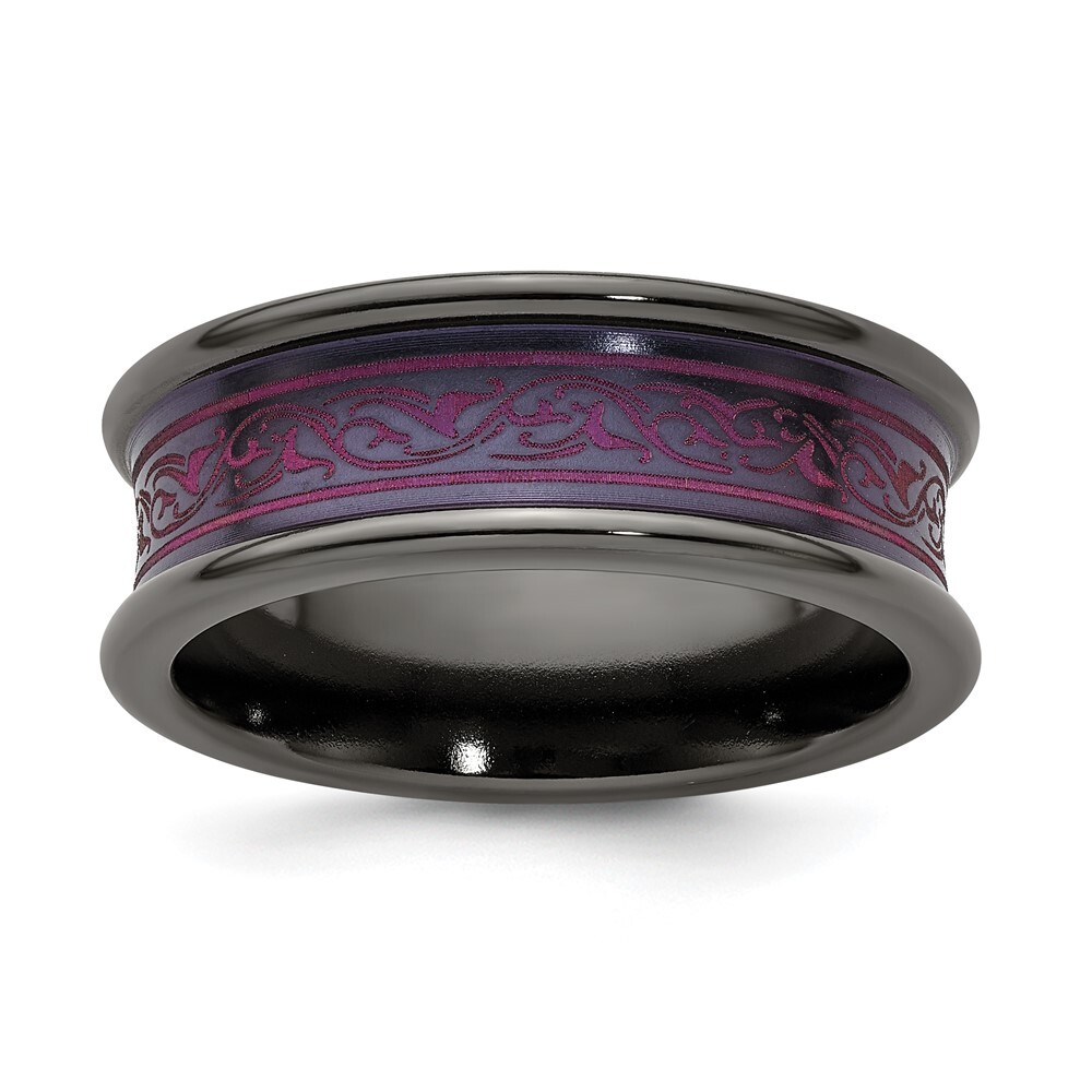 Black Titanium Pink Anodized with Laser Pattern 8mm Concave Band Ring Size 8