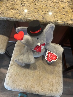 Hallmark ''Love IS Grand'' Plush Elephant with bow, top HAT & HEART~Valentine 12 