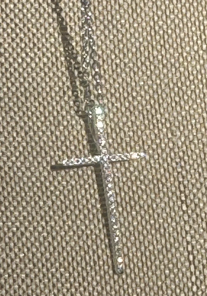 Collar Colgante Cruz Diamante Delgado Oro Blanco 14k Azul Nilo Cadena 2.2 gr Foto 2 de 4