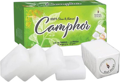 Natural Camphor Blocks 56g, Pure Camphor Tablets for Aromatherapy and Puja, 12 T