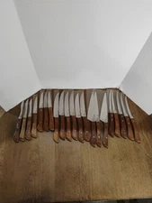 EKCO Eterna Stainless Wood Handled Knives Assorted  21 Pcs Most New W Sleeve