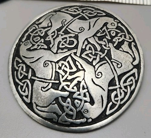 Broche Celtique Picte Vintage - Trois Chevaux D'Inverurie - Étain - France