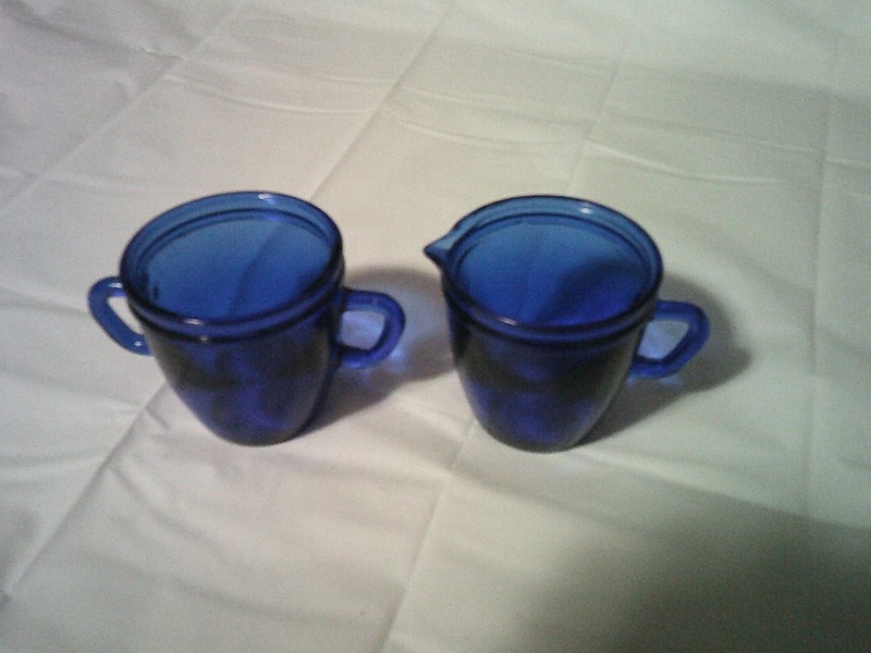 Vintage Cobalt Blue Ceramic Cream and Sugar Set