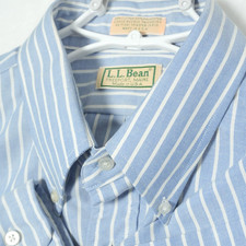 VTG LL Bean Button Shirt Men's 18-33 Blue Striped White Single Needle Made USA