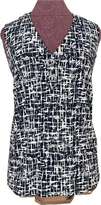 89th + Madison Women s Plus Navy White Crosshatch Sleeveless Top Size 1X