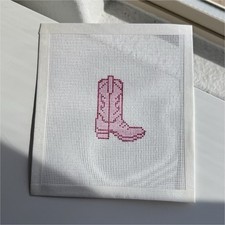 Pink Cowboy Boot Hand Painted Needlepoint Canvas 14 mesh