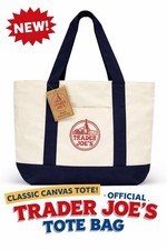 Trader Joe  s Canvas Tote Bag Beige  Navy Blue Reusable Shopping Tote