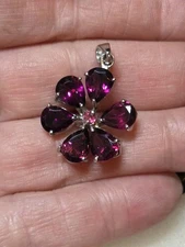 Natural Pear Rhodolite Garnet Flower 925 Sterling Silver Pendant Jewelry 1938