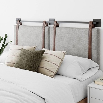 Nathan James Harlow Modern Wall Mount Hanging Headboard, King, Gray with Brow...