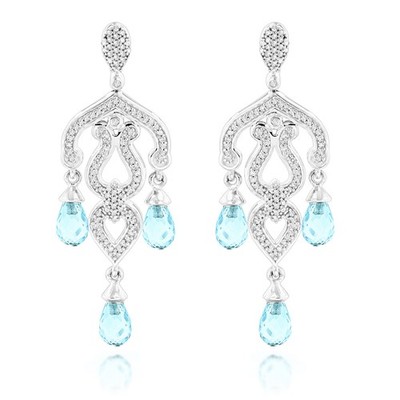 Damen 14K Gold Diamant Chandelier Ohrringe Blautopas 0,37ct