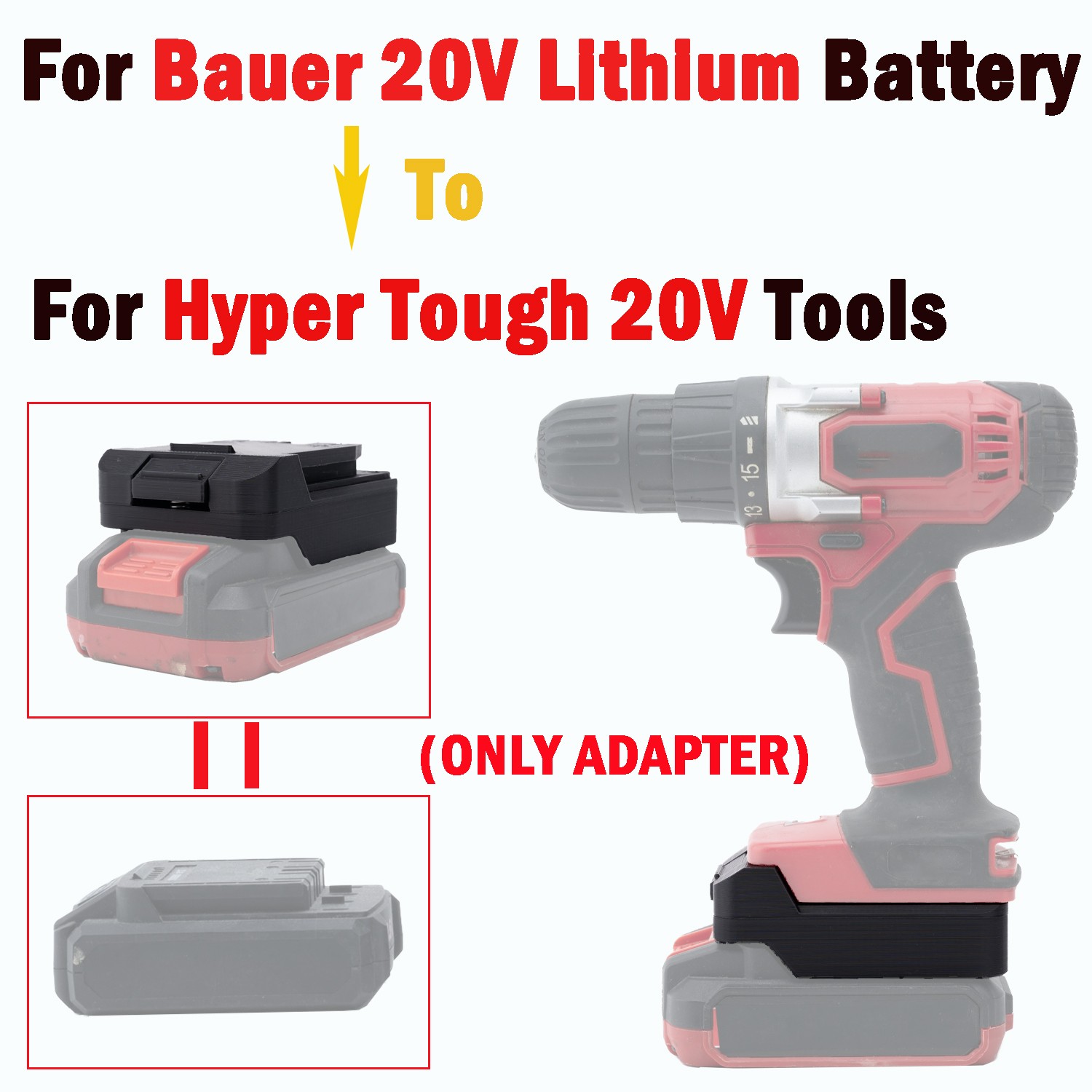 NEW Adapter Bauer 20V Battery Convert To For Hyper Tough 20V Cordless Tools