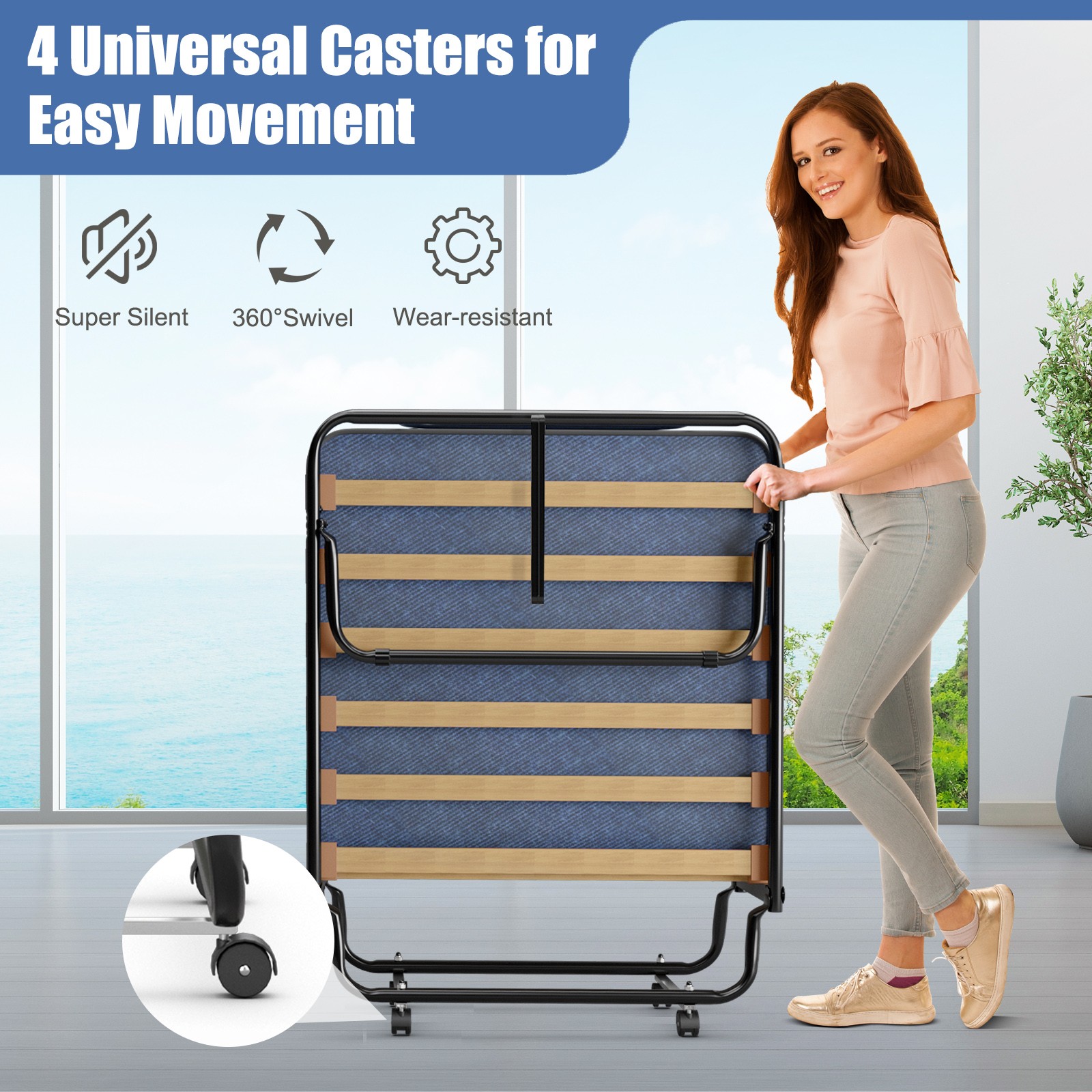 Portable Folding Bed with Memory Foam Mattress Rollaway Cot Made in Italy