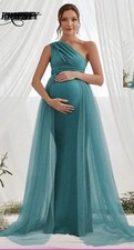 Teal Green Maternity Dress with Mesh Ideal for A Pregnant Woman
