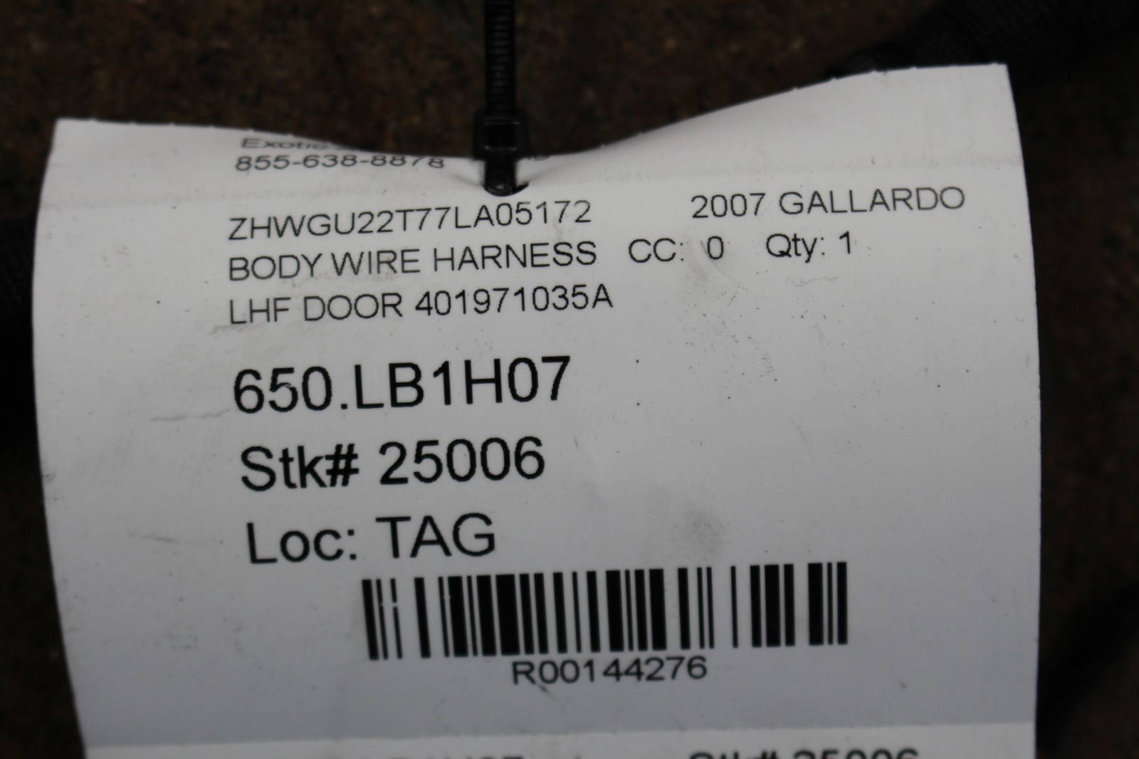 Lamborghini Gallardo Coupe, Spyder, LH, Door Wire Harness, Used, P/N 401971035A