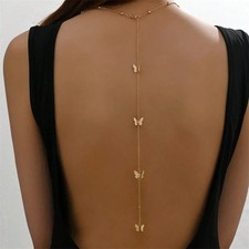 Collar cadena caída trasera mariposa eslabón borla largo 18-30 pulgadas joyería para mujer