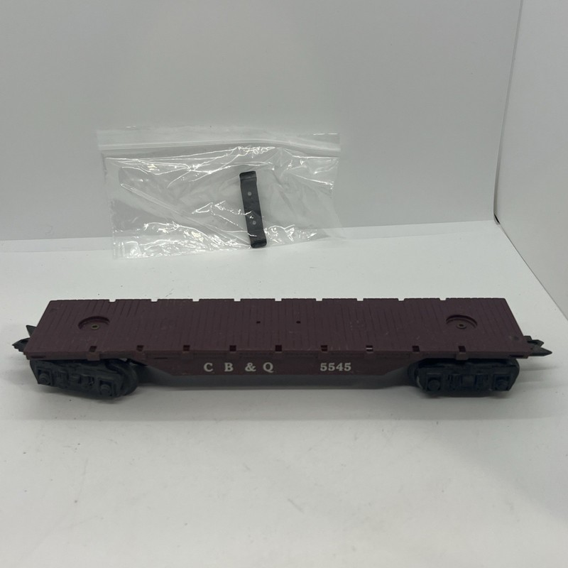 Marx #5545 O Gauge CB&Q Flatcar Maroon With Metal Load Holder Bar