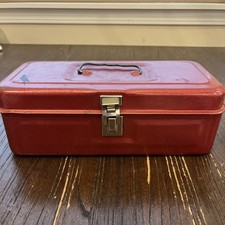 Vtg Red Tool Box Small Handled Storage Case Metal Garage Utility Tackle 11 Usa