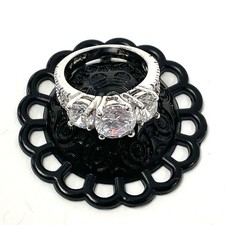 Sterling Silver 3-Stone Clear CZ Ring w/Side Accents Sz 4, 4.14g