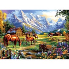 1000 Piece Puzzle Jigsaw For Adults Mountain View Horses Colorful Scenery Gift