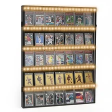 LED Baseball Card Display Case, Graded Sports Card Display Wall Cabinet for T...