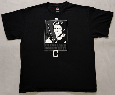 Cleveland Indians Shirt Mens XL Black Majestic Star Wars Han Solo Guardians MLB
