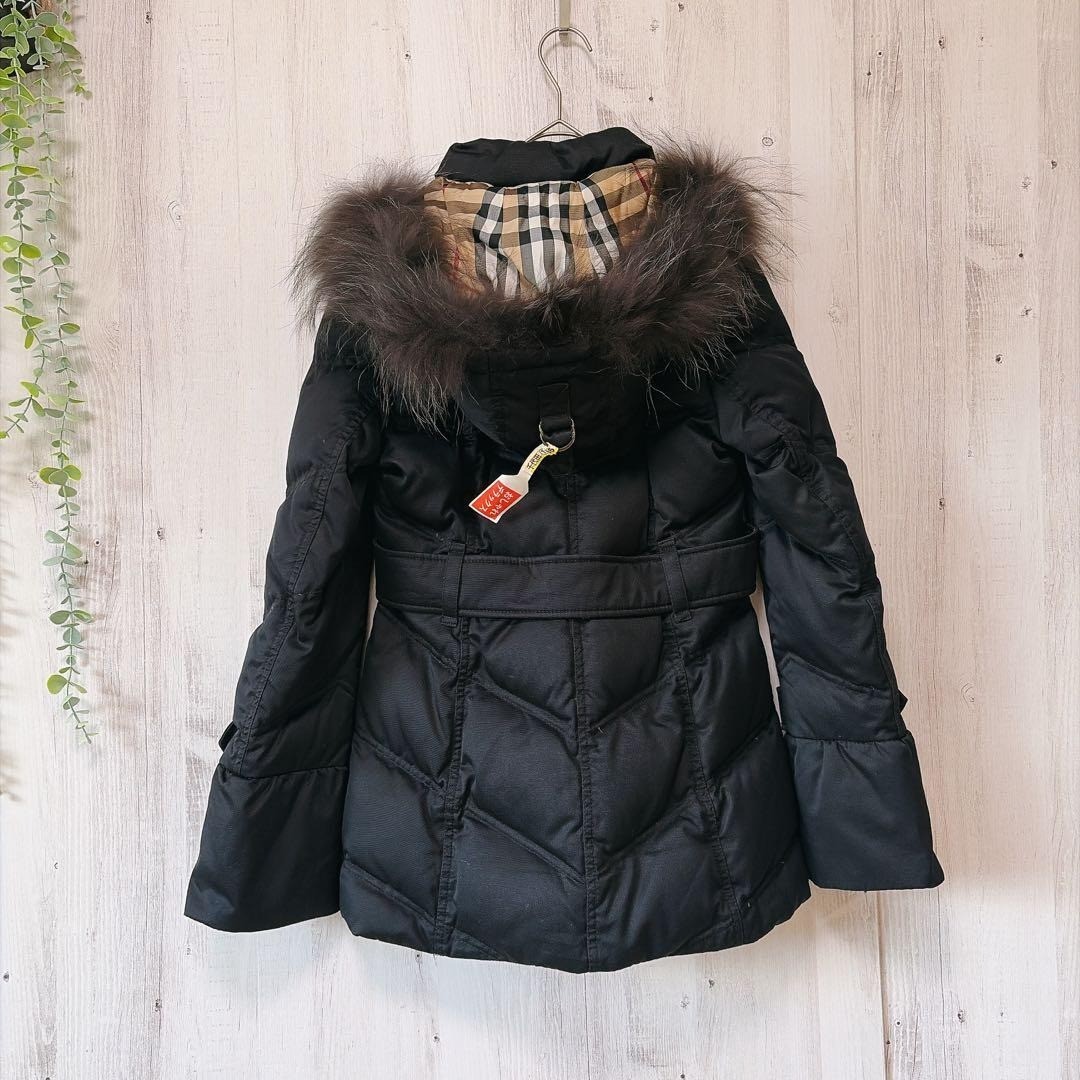 BURBERRY BLUE LABEL 38 黒 ダウンロング ファーコート Burberry Blue Label Down Jacket Black Fur Hood Size 3… - Gem