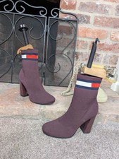 Tommy Hilfiger Women's Ankle Sock Boots Size UK 4 Purple Burgundy Heeled Shoes