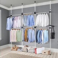 Telescopic Clothes Rail Heavy Duty Adjustable Height Clothes Rack