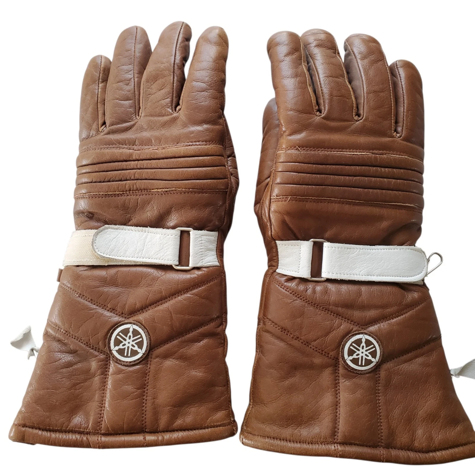 Vintage 70s Yamaha Motorcycle Gloves Men's Brown Cowhide Leather Snow Mobile