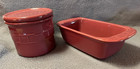 Lot Longaberger Wov Trad Paprika Red Burgundy Small Loaf Dish & Salt Crock W Lid — photo 2