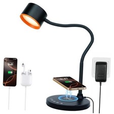 Desk Lamp for Office Home, Gooseneck Desk Lamp with Wireless Charger, Black