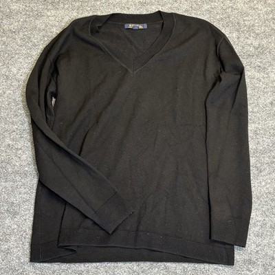 Brooks Brothers Sweater Mens  Large Black Extra Fine Italian Merino Wool Vneck