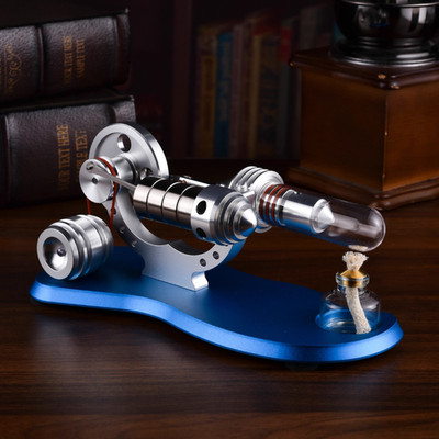 M14-03-L Stirling Engine Model Generator LED Quartz Cylinder Blue Base