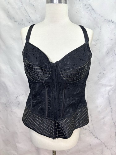 Intimate Attitudes Y2k Corset Bustier Sz 38 XL Black Satin Vintage Gothic 2000s
