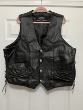 Open Road Leathers Leather Motorcycle Vest Men’s XXL Black Biker Vest Buffalo