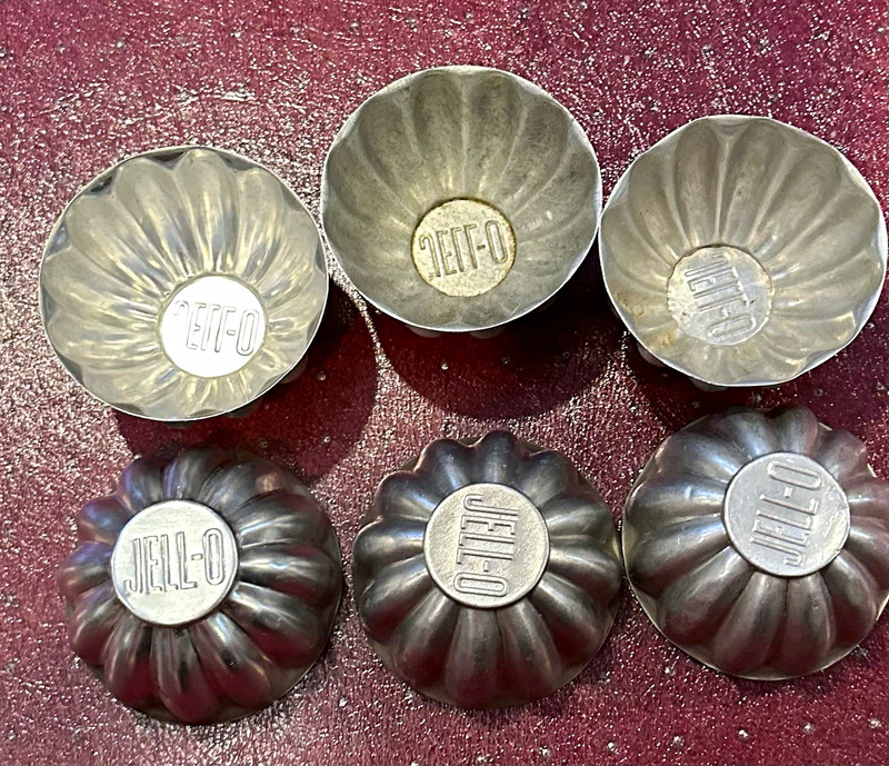 JELL-O Aluminum antique Gelatin Molds, vintage jello molds NEW, 3in, Set of 6