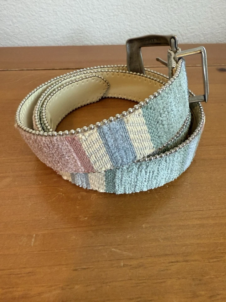 Cinturón Vintage Años 90 Elite Fresno Calif Pastel Colorido Tejido Tapiz Boho Talla-L Foto 3 de 4