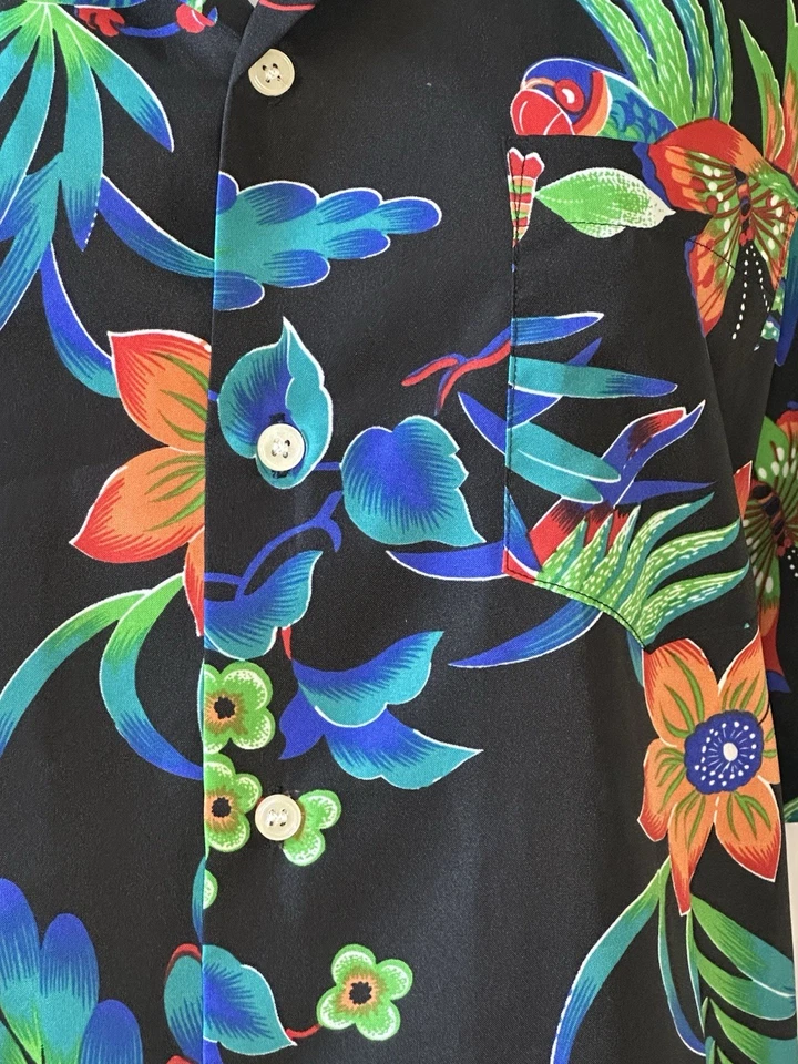 Camisa masculina Michael Richards grande preta floral tropical manga curta com botões - Imagem 2 de 4