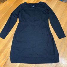 Duluth Trading Co Womens Black No-Yank Long Sleeve Empire Waist Pocket Dress M