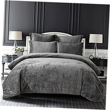 Distressed Velvet Comforter Set, Distressed Velvet Face and Brushed Queen Grey