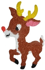 Vintage Melted Plastic Popcorn Rudolph Red Nosed Reindeer Christmas Window 1970s